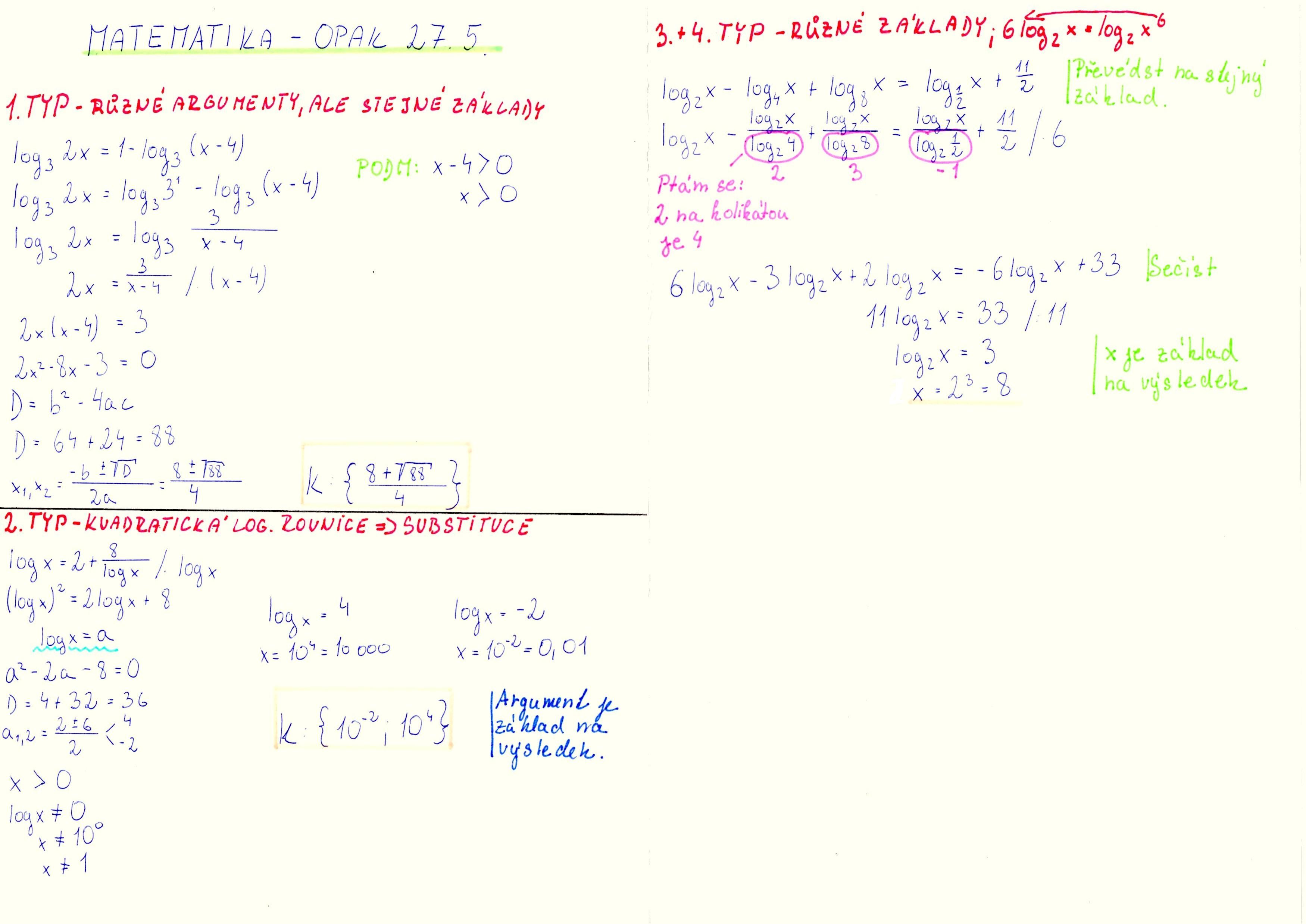 logaritmické rovnice - opak 27.5.